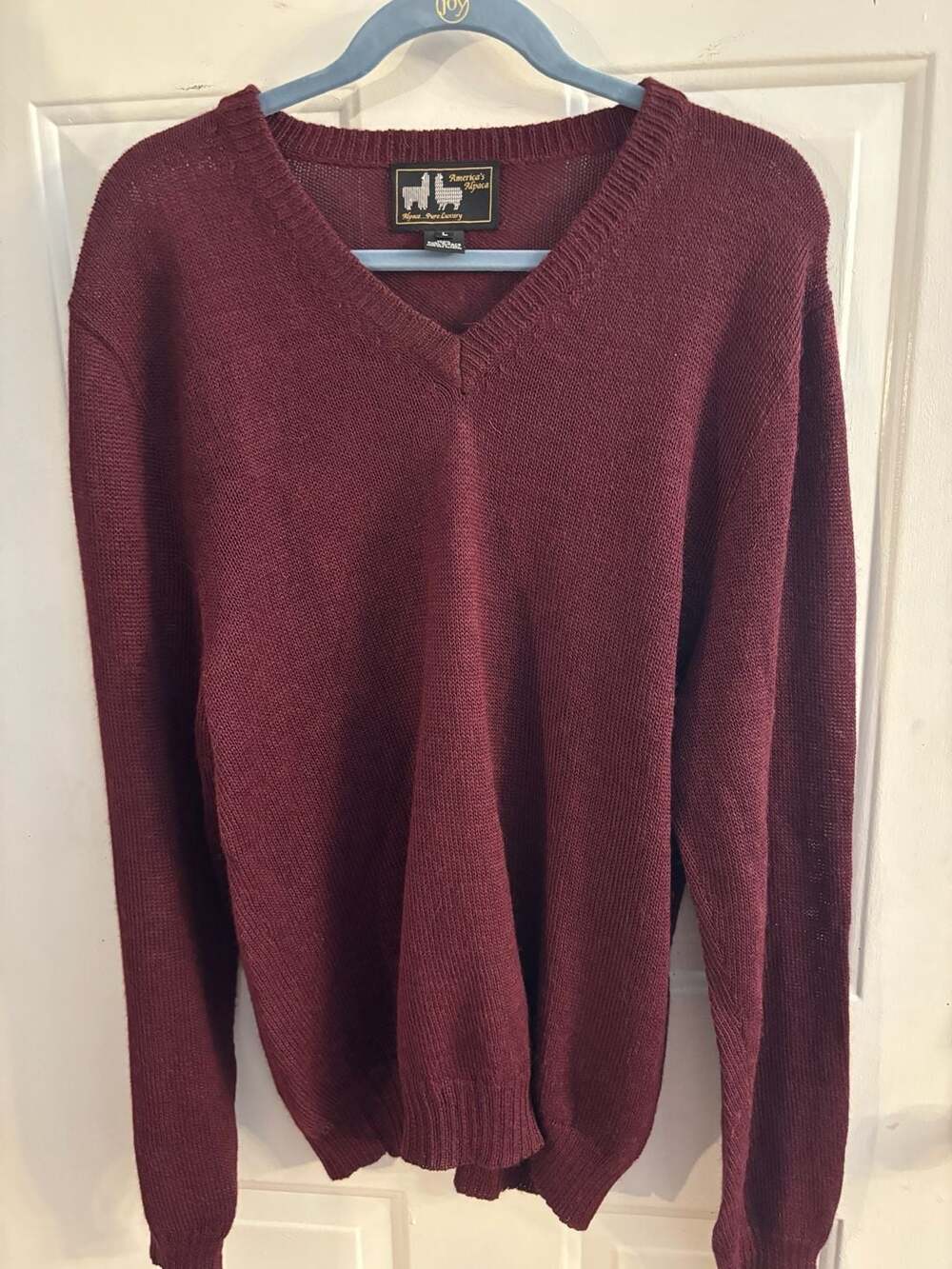 Men’s America's Alpaca 100% Suri Alpaca V-Neck Sweater Burgundy Size L
